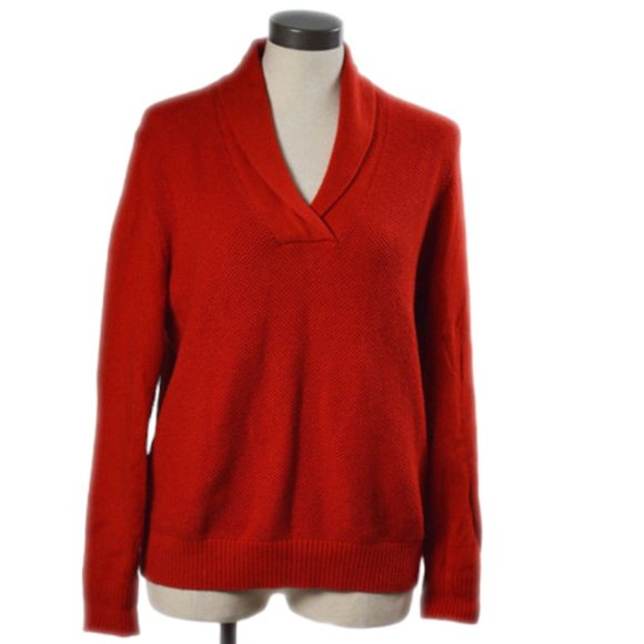 Tommy Hilfiger Women sz XL pullover Sweater Bright Red Ribbed Knit collared - Picture 1 of 7